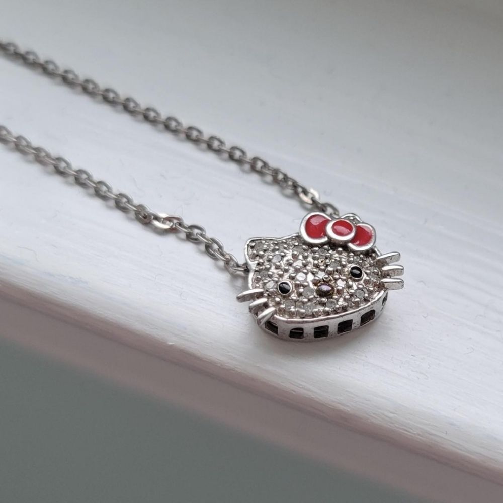 Hello Kitty Sterling Silver Pave Necklace
